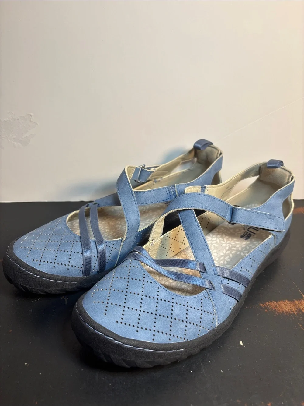 JBU by Jambu Nicole Women's Blue Cross-Strap Comfort Flats